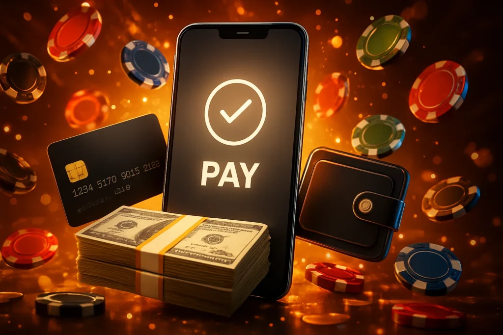 go444 game – Smartphone showing payment options, credit card, and cash for easy GO444 deposits and withdrawals.