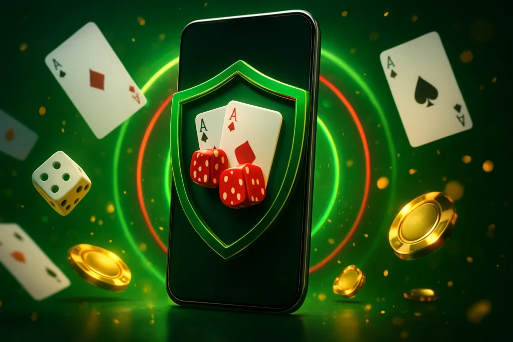 go444 – Mobile phone, security shield, and game icons highlight why players in Bangladesh prefer this betting platform.